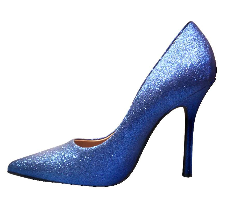 縮圖：Pumps with Glitters - Leather - Blue