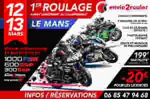 Flyer Track Day envie2rouler Le Mans 12 et 13 Mars 2020 red and black motorcycle
