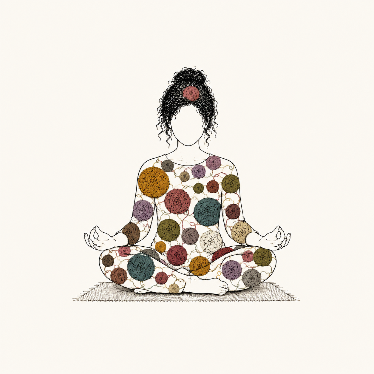 Mujer meditando con nudos de colores de Desanudando el Alma