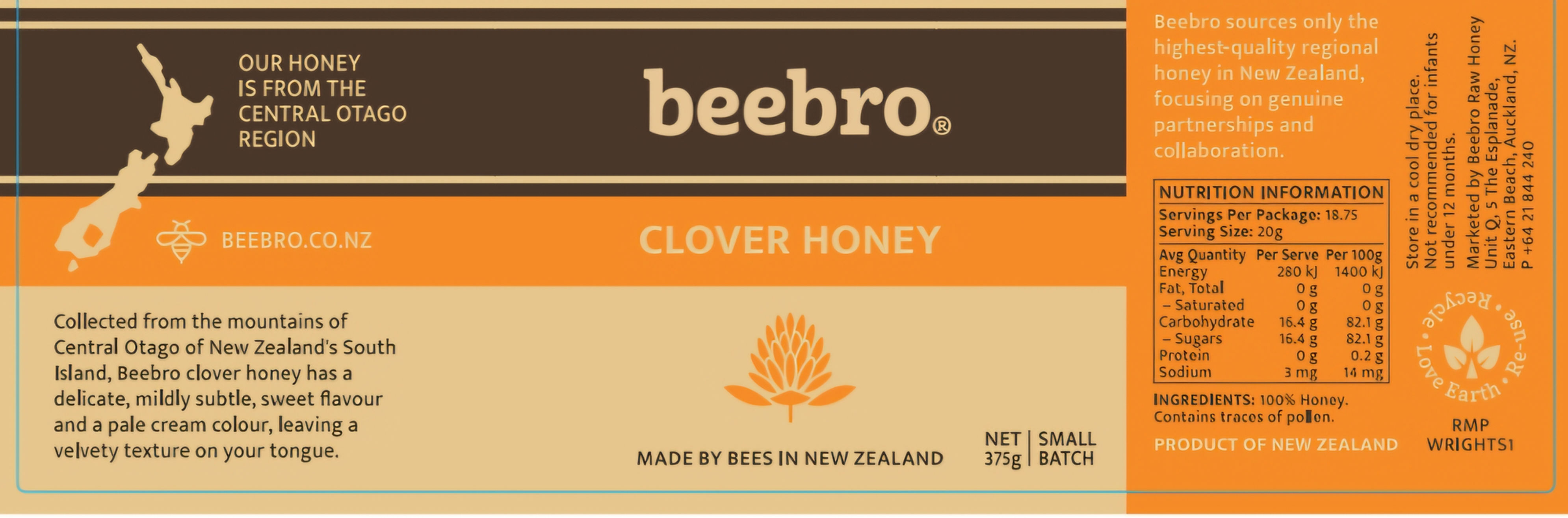 Beebro Clover Honey 500g plastic or 375g glass 
