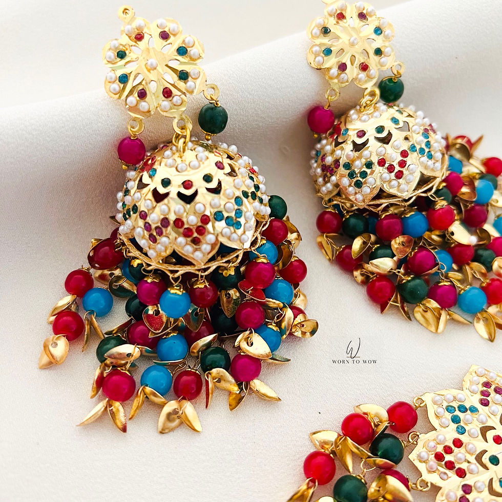 Thumbnail: Floral Pearl Jhumki Tikka Set