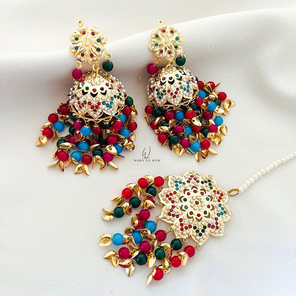 Thumbnail: Floral Pearl Jhumki Tikka Set