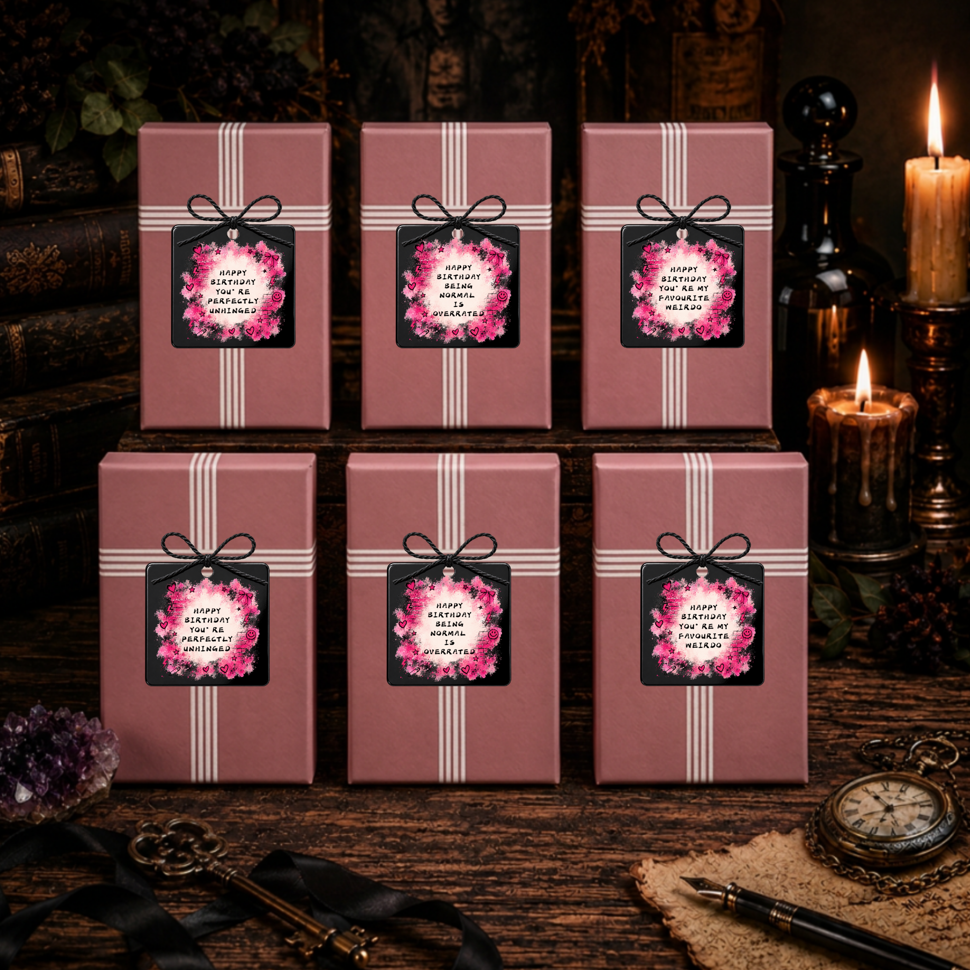 Pink & Black Birthday Gift Tags – Pack of 6 Funny Alternative Gift Tags