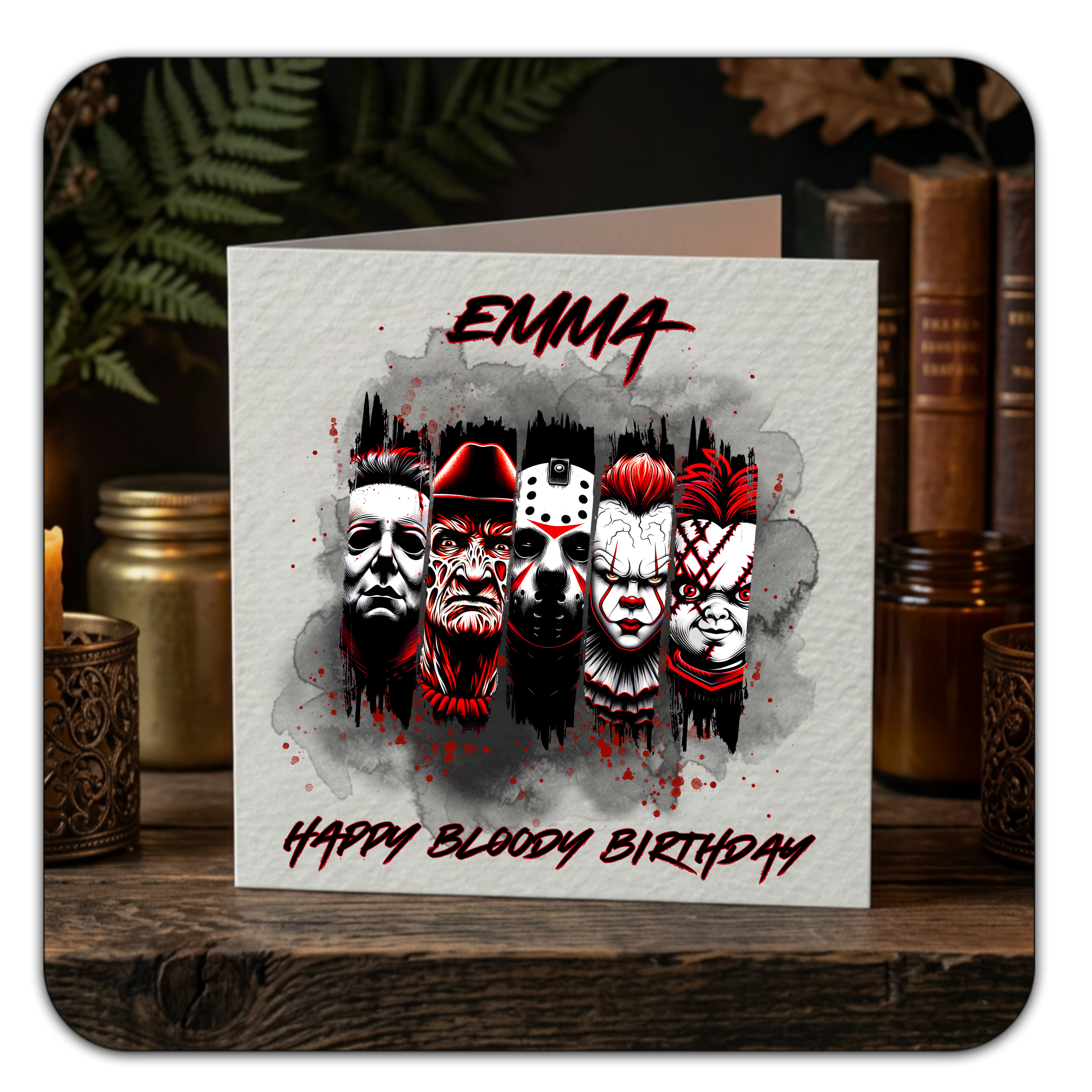 Personalised Horror Movie Characters Birthday Card