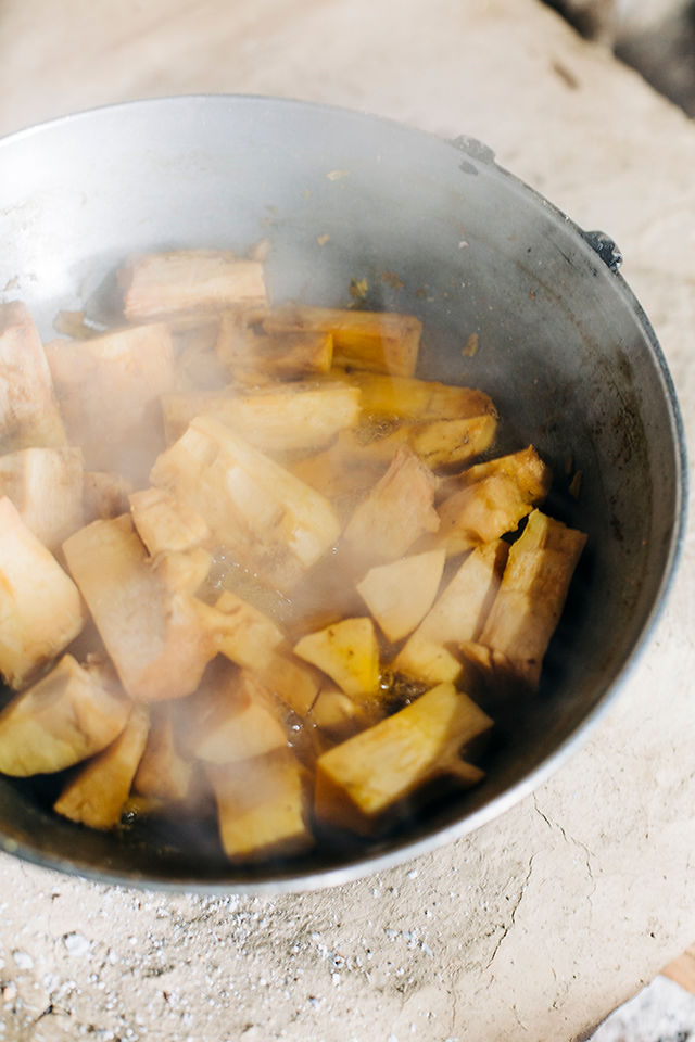 These bamboo shoots are collected, defoliated and boiled in water with turmeric powder for 10–15 minutes as it contain cyanogenic glycosides, natural toxins. Boiling remove the bitter taste of the bamboo after which the tama is ready for consumption.