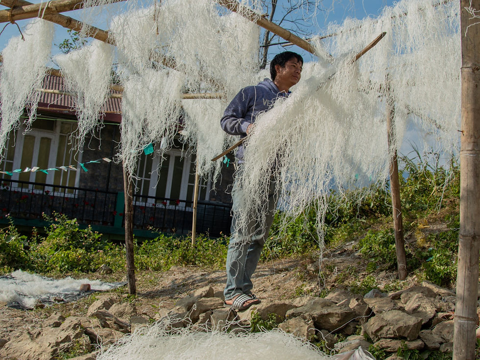 Under the warm hill sun in Tirpai, Kalimpong, Phing is laid out to dry, the final step in a time-honored process that binds taste, tradition, and local craftsmanship. Photo: Birat Rai / 2019