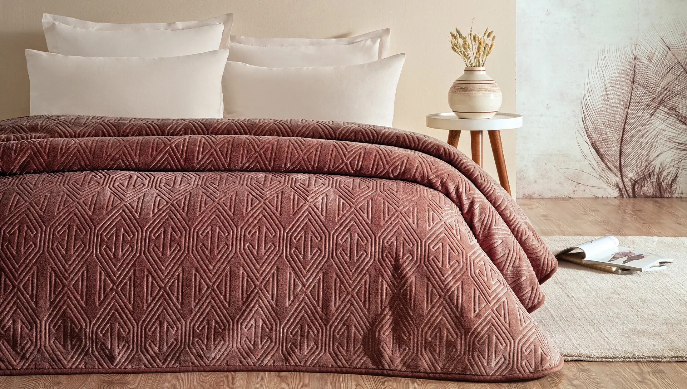 Yataş Puffy Melan Battaniye - Gül Kurusu