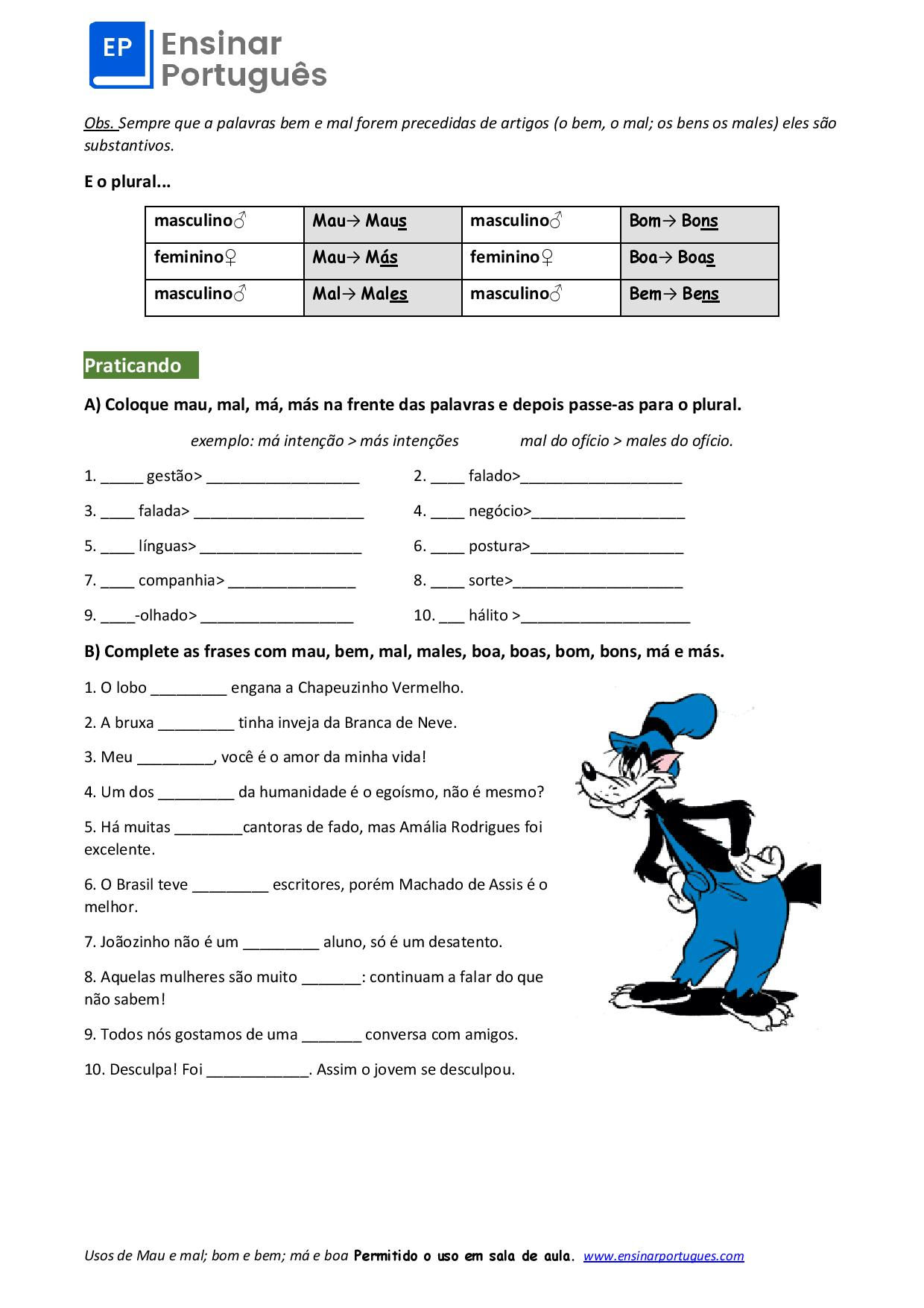 Dúvidas do uso de "mau" e "mal"