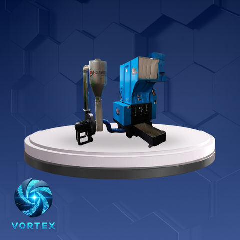 Molino industrial azul con otro equipo; Molinos Industriales para Plástico rhekronplastics.