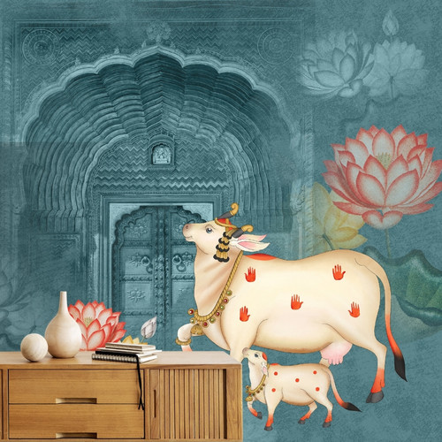 Pichwai Style Wallpaper for Lobby and Temple Walls | lifencolors