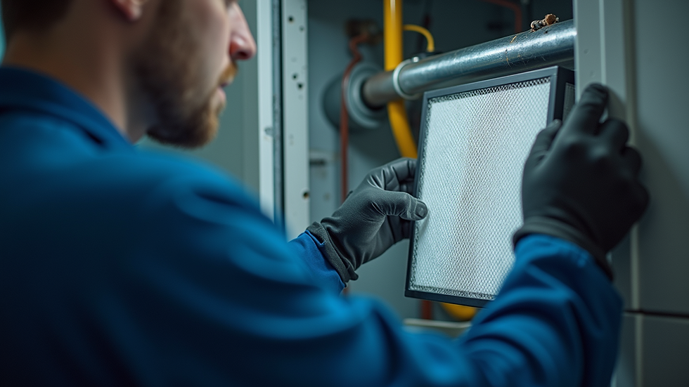 Close-up view of a technician inspecting an HVAC system filter