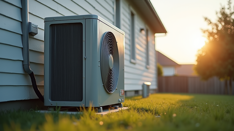 Eye-level view of a modern HVAC unit installed outside a suburban home