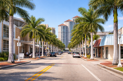 Road leading to downtown Fort Myers with high-rises in the background