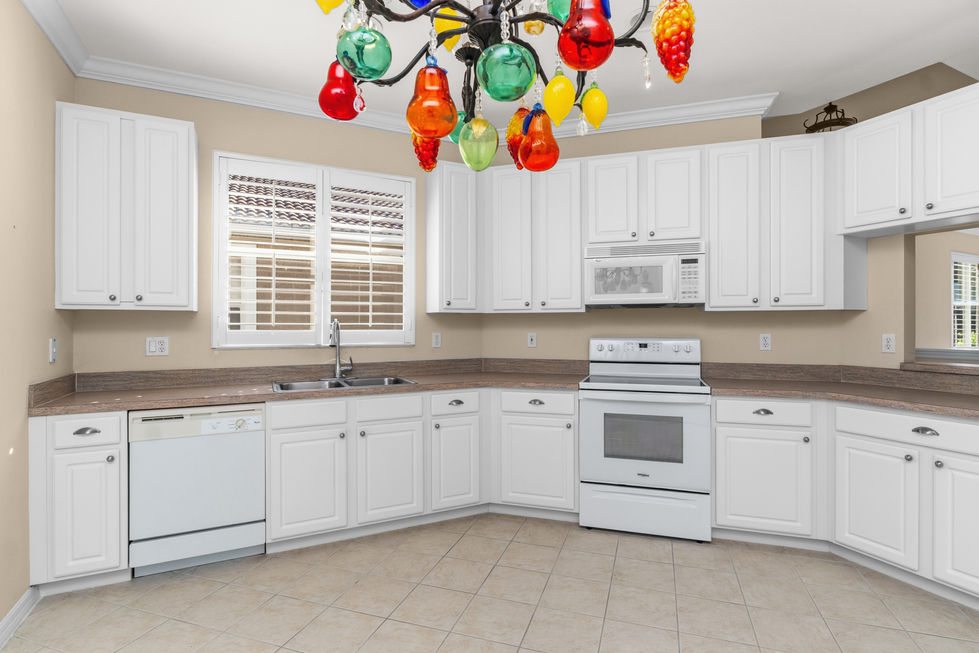 Kitchen Space with colorful chandelier
