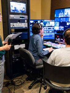 Students in the control room during Up Late Live