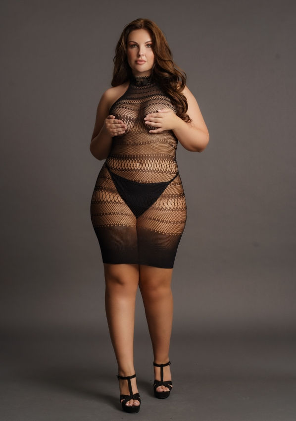Thumbnail: High-Neck Net Mini Dress