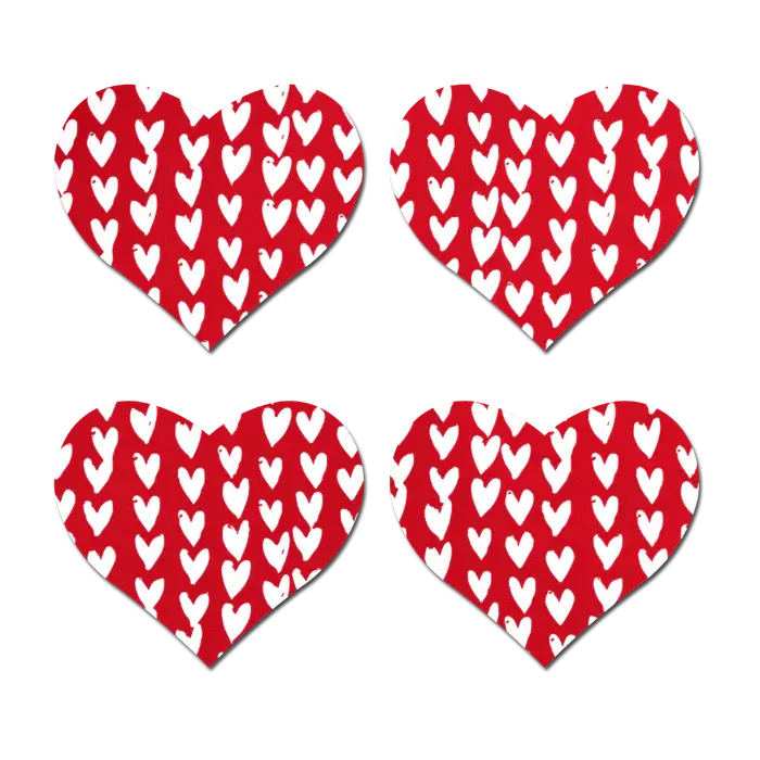 White Hearts on Red Hearts - Two pairs