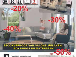 Stockverkoop van salons, relaxen, boxsprings en matrassen bij Coupé