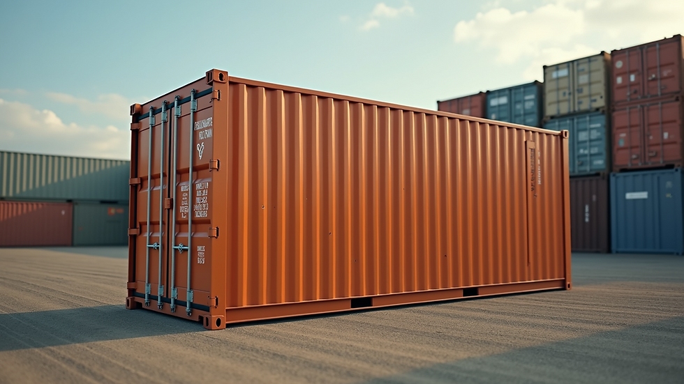 Wide angle view of a humanitarian aid shipping container