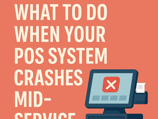 Thumbnail image showing a POS system with an error icon and the text “What to Do When Your POS System Crashes Mid-Service” on a coral background.