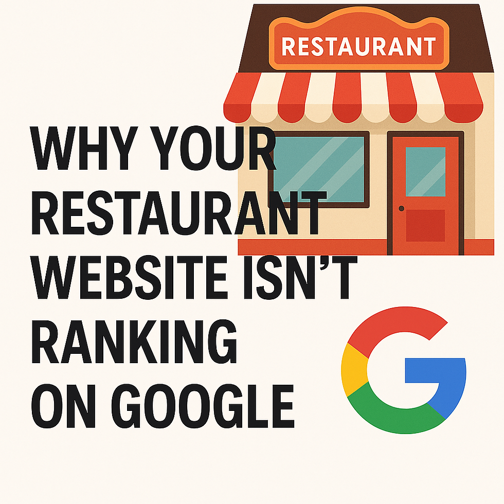 Thumbnail image for blog post titled 'Why Your Restaurant Website Isn’t Ranking on Google,' featuring a cartoon-style restaurant storefront and Google logo.