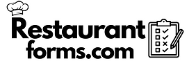 RestaurantForms.com logo featuring a chef hat on the letter 'R' and a checklist clipboard icon with a pen, representing digital restaurant forms and management tools