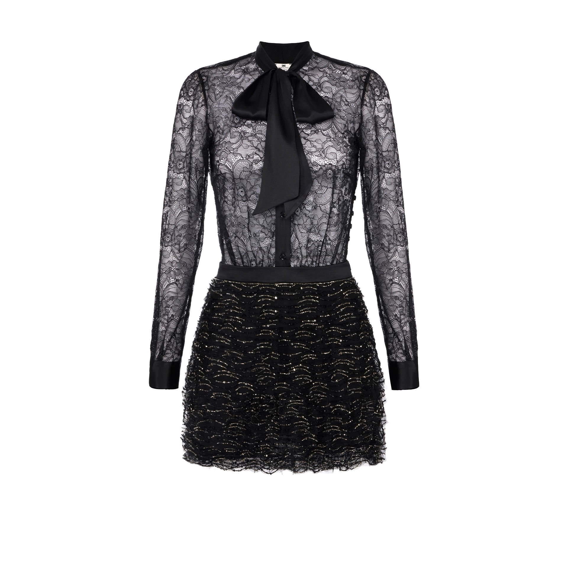 Abito in pizzo e tulle con cristalli