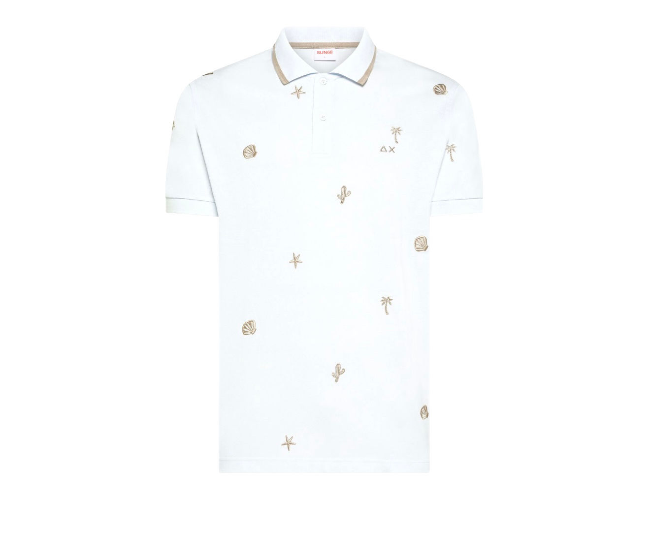 Polo in piquet di cotone con ricami bianco