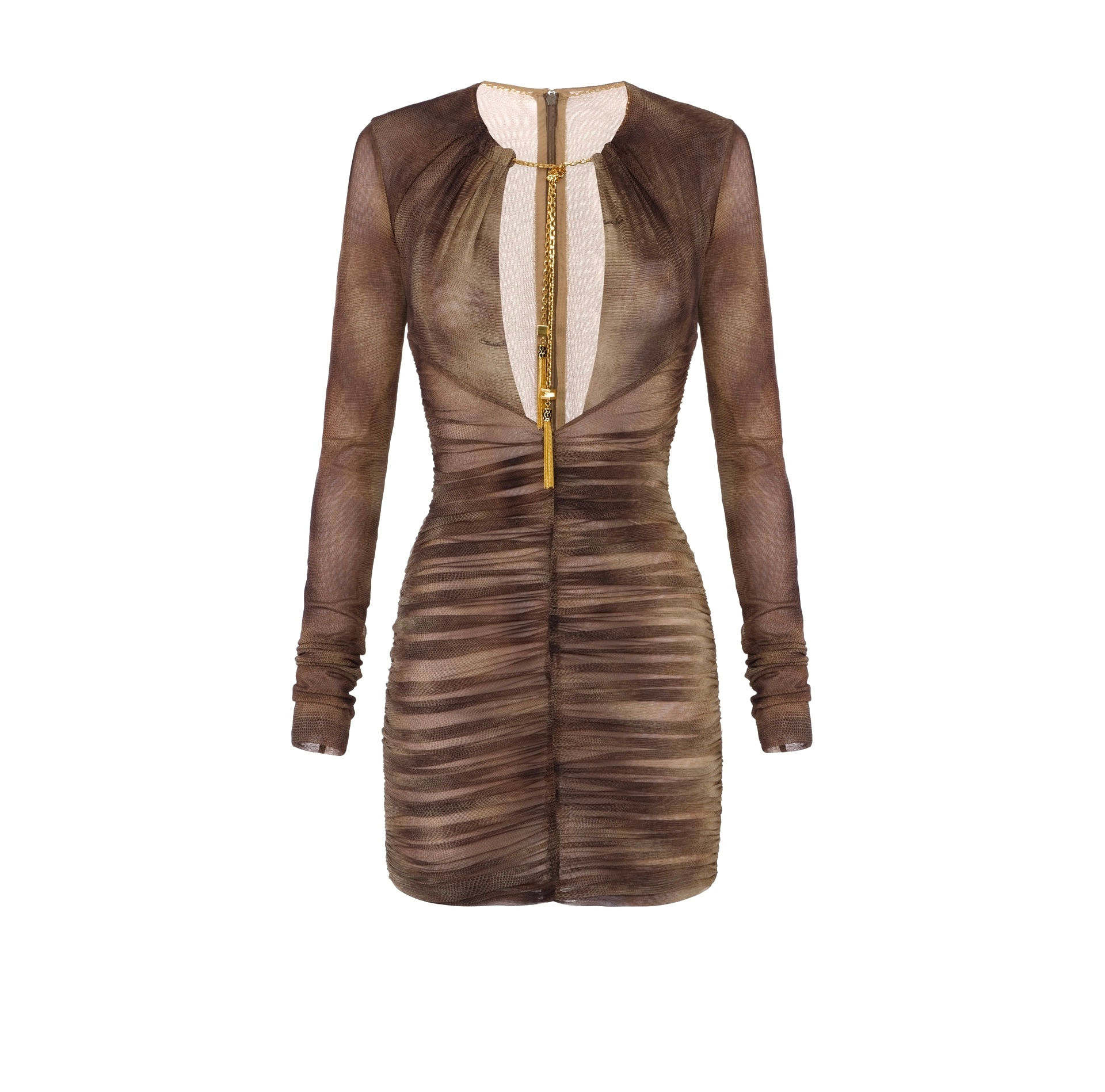 Abito in tulle con stampa pitone e collana 