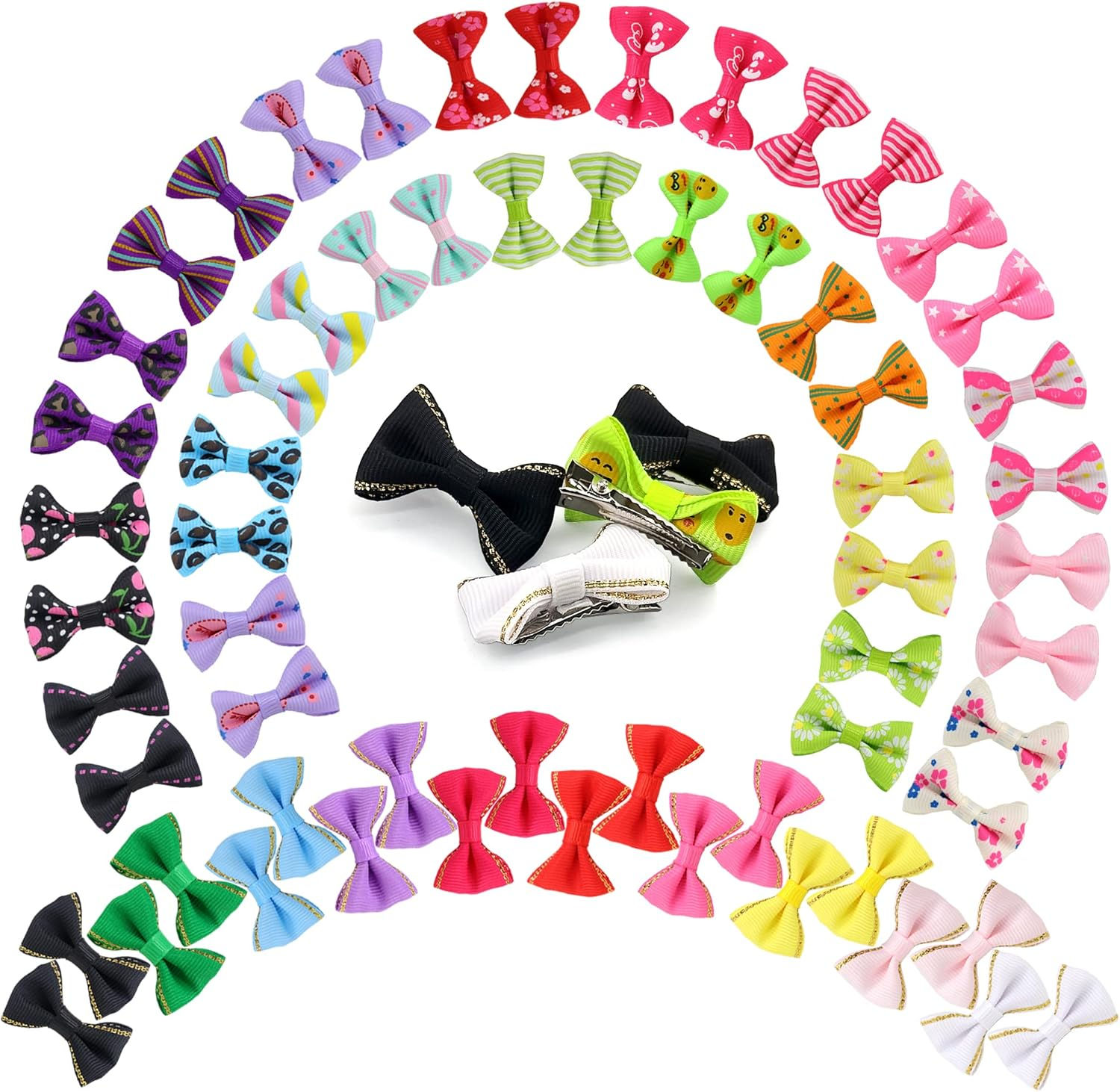 YAKA 60PCS (30 Paris) Cute Puppy Dog Small Bowknot Hair Bows with Metal Clips H