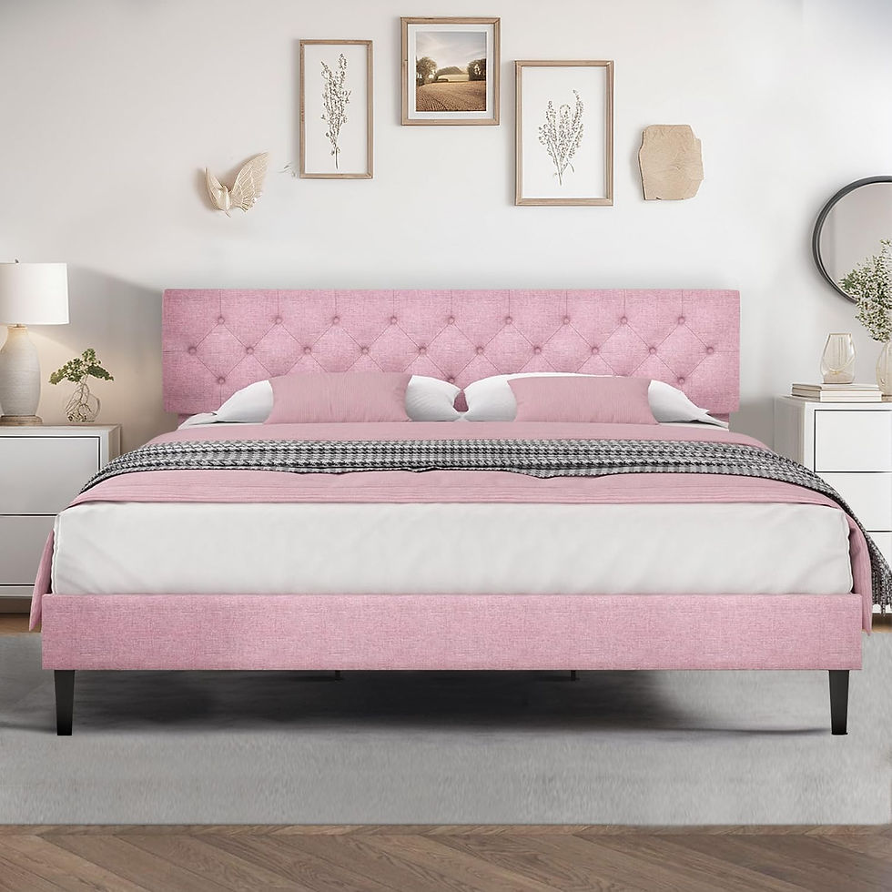 Thumbnail: HOMBCK Queen Bed Frame with Headboard, Linen Fabric Upholstered Bed Frame Queen
