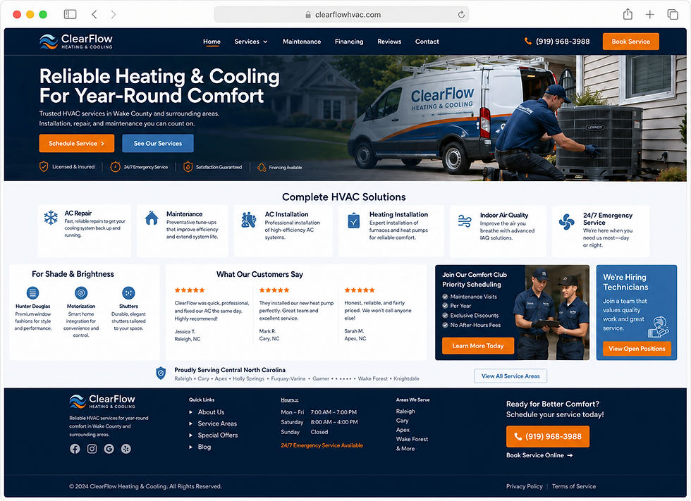 Desktop view of a custom HVAC website designed by LSCarter Design