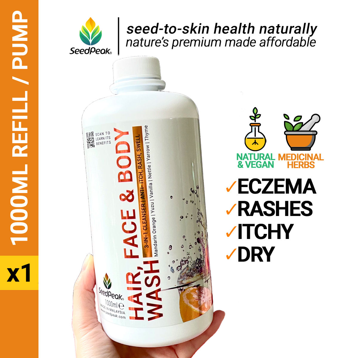 Hair, Face & Body Wash - Mandarin Yuzu (1000ML)