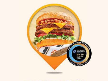 Flyer for Habit Burger & Grill's Queen Creek, AZ grand opening. Features a burger image, opening details, and promotions for first 100 guests.