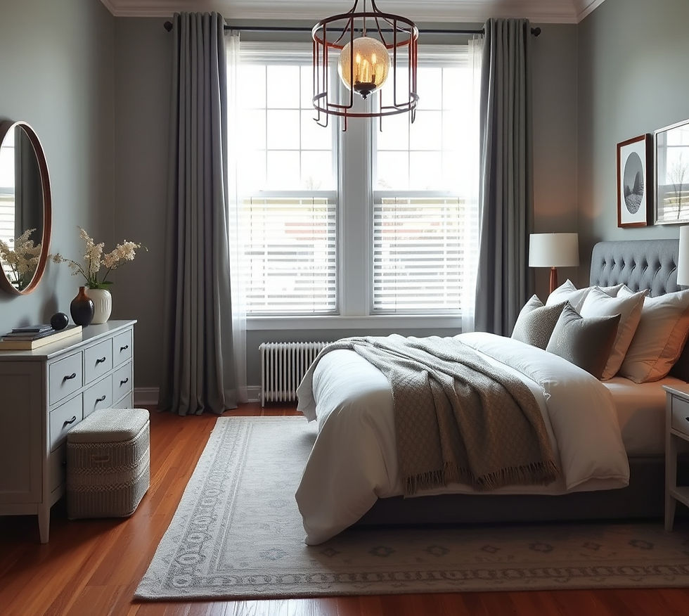 An elegant, moody palette shows potential buyers how they could live in the space.