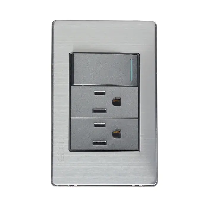 PLACA METÁLICA CON 1 INTERRUPTOR SENCILLO Y 2 CONTACTOS DE 1 MÓDULO