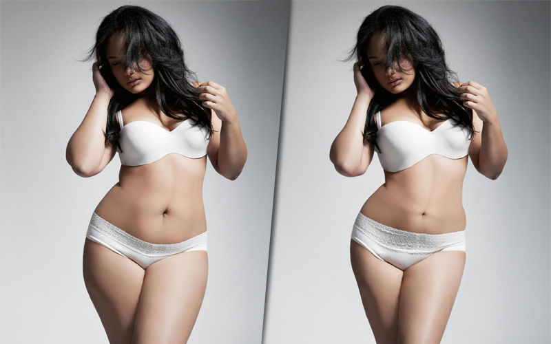 female model before and after digital surgery