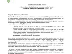 REPONSE DU CONSEIL D'ETAT à "La laine, une ressource agricole gaspillée"