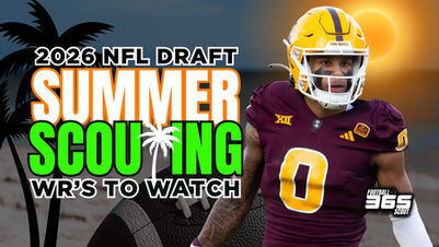 Graphic for 2026 NFL Draft Summer Scouting featuring Arizona State wide receiver Jordyn Tyson. Highlighting top wide receiver prospects to watch entering the 2025 college football season, including breakout candidates and future NFL Draft picks.