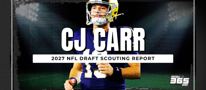 CJ Carr Notre Dame QB NFL Draft scouting report with Football Scout 365 grade and projection.