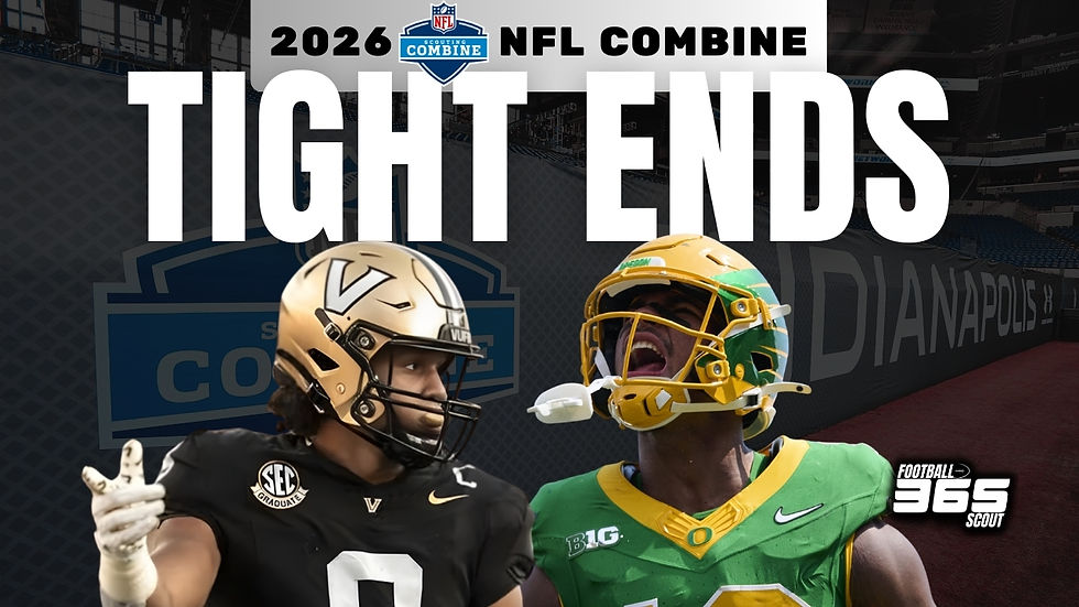 2026 NFL Combine TE workout graphic showing Kenyon Sadiq’s record 4.39 forty and Eli Stowers’ 45.5-inch vertical in the fastest tight end class ever.