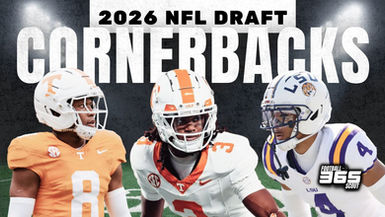 2026 NFL Draft cornerback rankings graphic featuring Tennessee cornerbacks Jermod McCoy and Colton Hood alongside LSU cornerback Mansoor Delane.