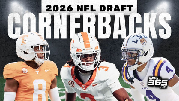 2026 NFL Draft cornerback rankings graphic featuring Tennessee cornerbacks Jermod McCoy and Colton Hood alongside LSU cornerback Mansoor Delane.