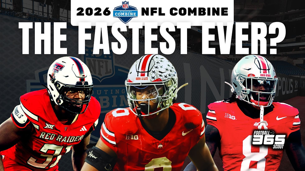 2026 NFL Combine graphic featuring Arvell Reese (Ohio State), David Bailey (Texas Tech), and Sonny Styles (Ohio State) highlighting the fastest defensive line and linebacker group ever.