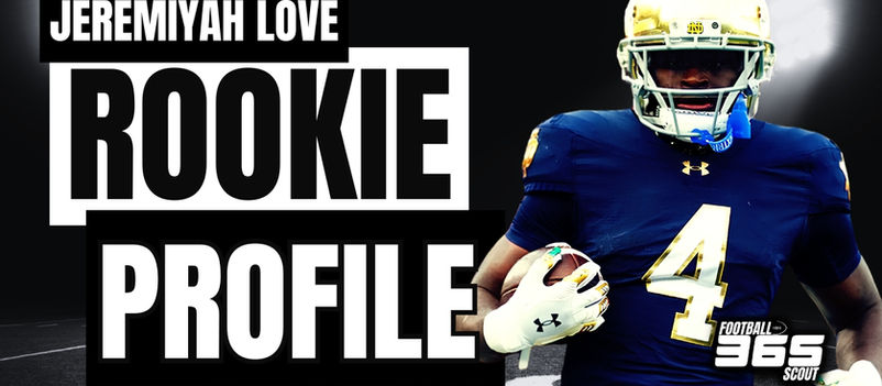 Jeremiyah Love dynasty rookie profile 2026 fantasy football outlook with Arizona Cardinals projection and Football Scout 365 branding