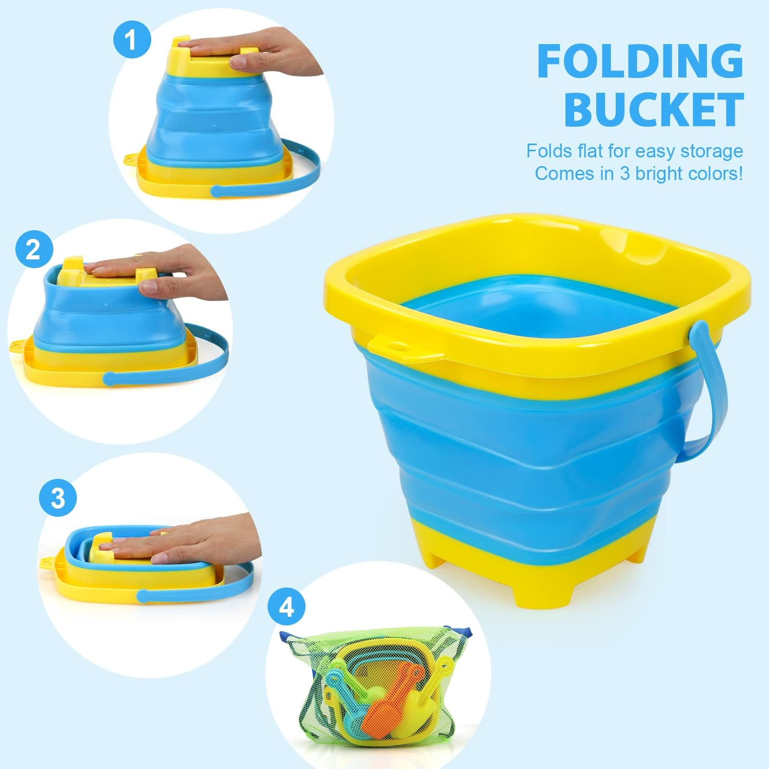 TOY Life Beach Toys, Sand Toys for Kids with 4 Collapsible Beach Buckets
