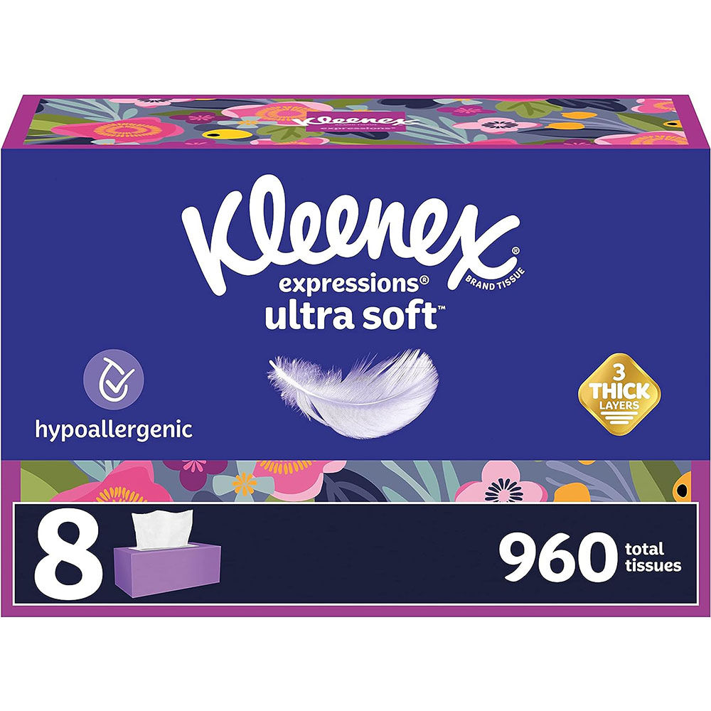 Kleenex Expressions Ultra Soft Facial Tissues, 8 Flat Boxes, 120 Tissues per Box