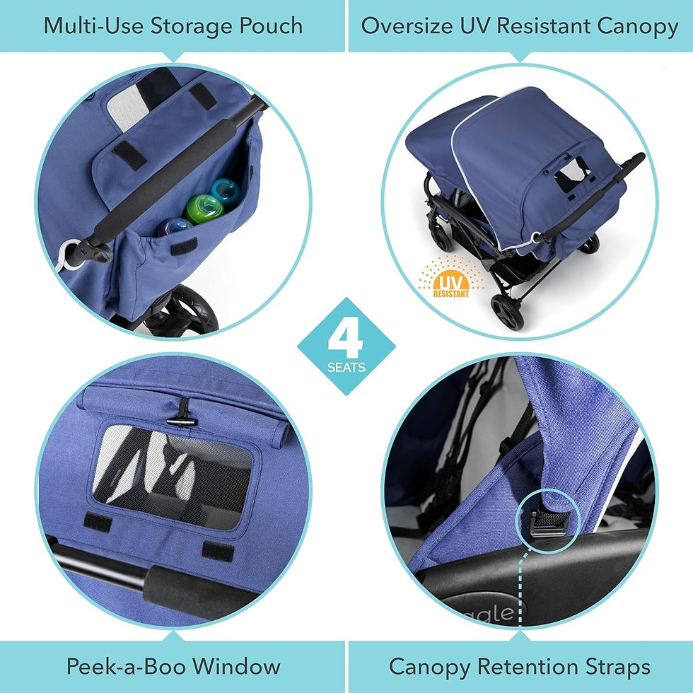 Miniature : 4 Seat Quad Stroller with Stroller Canopy and Bench Seats, 5 Point Harness