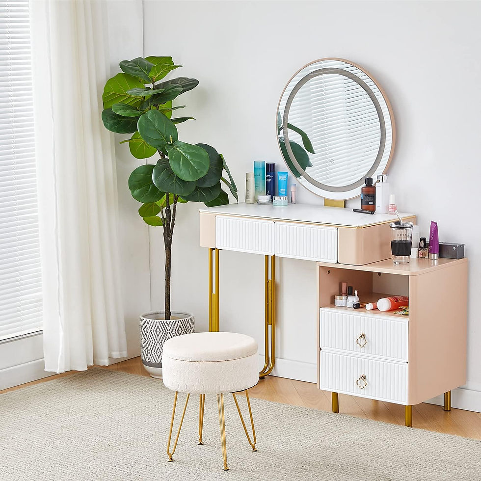 Thumbnail: Footrest Footstools Round Velvet Ottoman with Storage Space Soft Vanity Chair