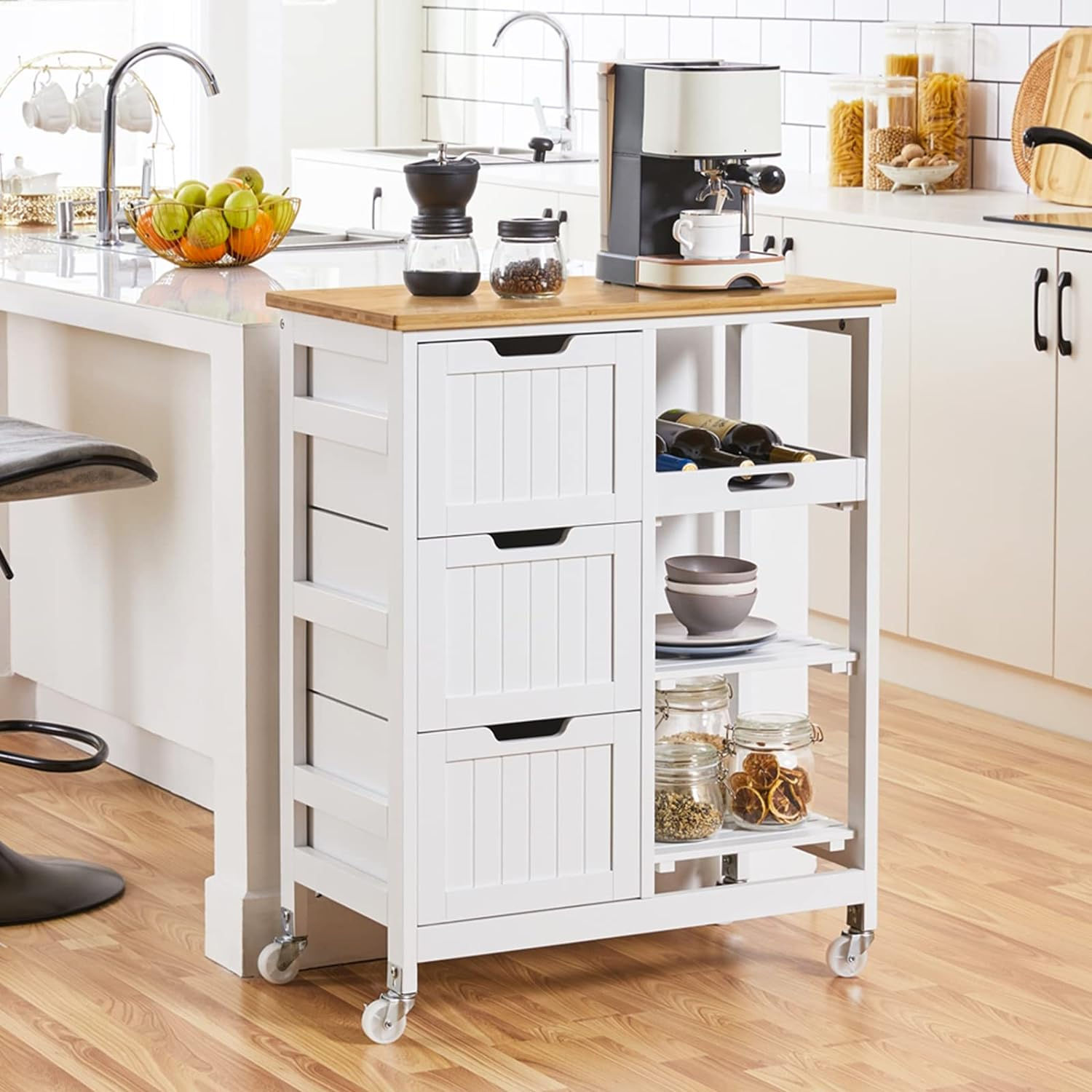 Yaheetech Kitchen Island Cart on Wheels with Bamboo Countertop